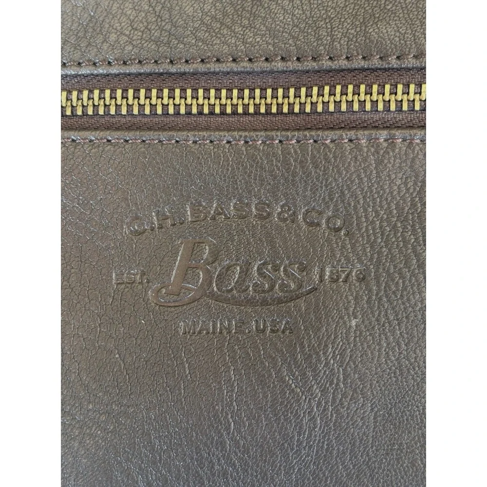GH Bass & Co Brown‎ Faux Leather Zippered Pouch Organizer Bag Brass Hardware